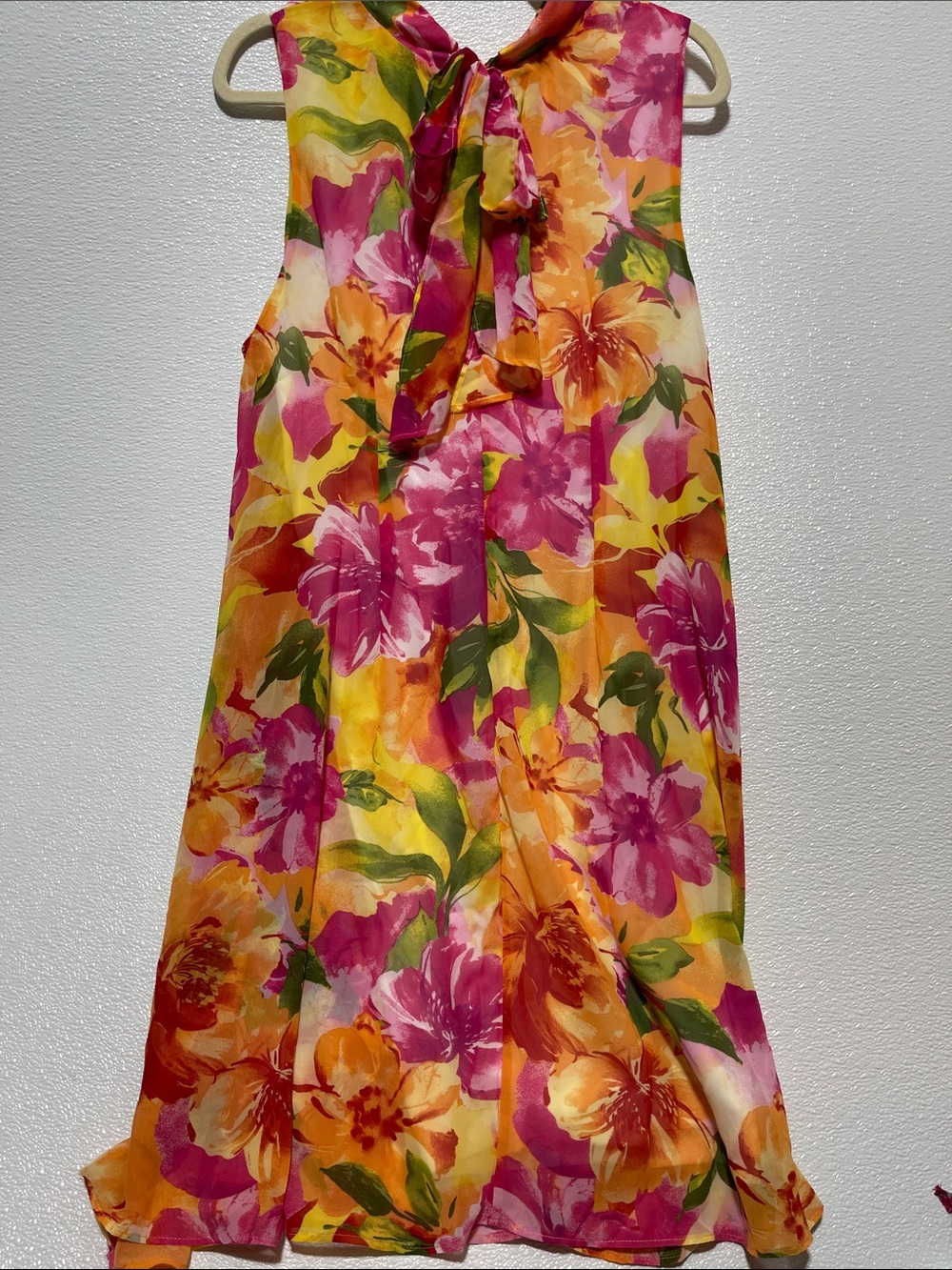 Robbie Bee Pink, Yellow & Green Floral Tie-Neck Midi Dress